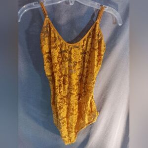 Free People Lacy Bodysuit Adjustable Spaghetti Straps NTW Mustard Large